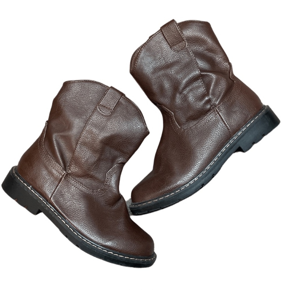 Faded Glory brown, faux leather roper boots, size 2 boy.